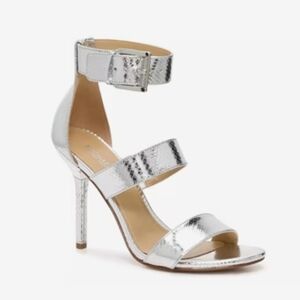 Michael Kors 'Amal' Strappy Heel Sandals Silver Womens Size 7 NEW NWT
